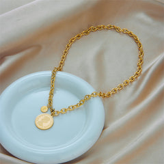 Stainless Steel Gold Necklace with Coin Pendant