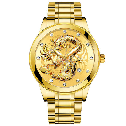Stainless Steel Gold Dragon Watch